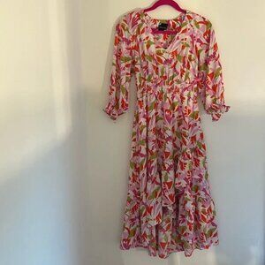 Maison Tara Colorful Long Sleeved Tropical Print Hi Low Maxi Dress Size 20W